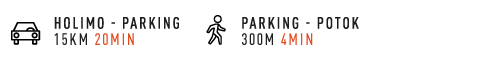 Holimo - Parking 15km | 20min autem || Parking - Potok 300m | 4min pieszo