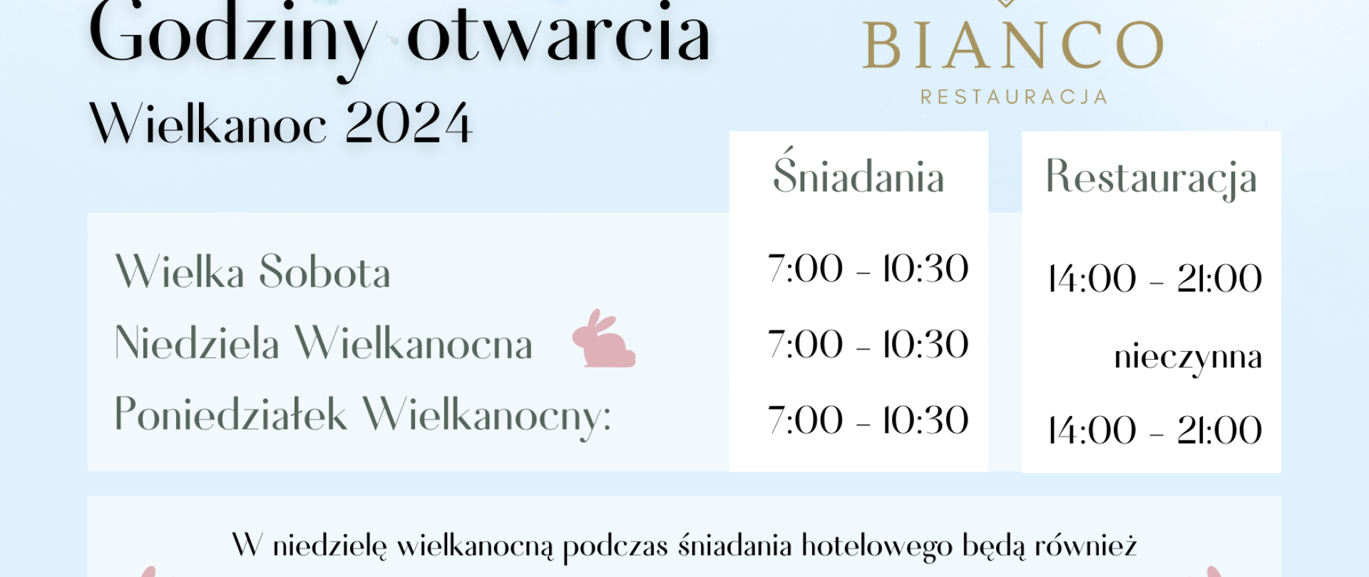 Godziny otwarcia Restauracji Bianco w Wielkanoc!