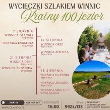 Zwiedzanie Szlaku Winnic Krainy 100 Jezior przez cały sierpień