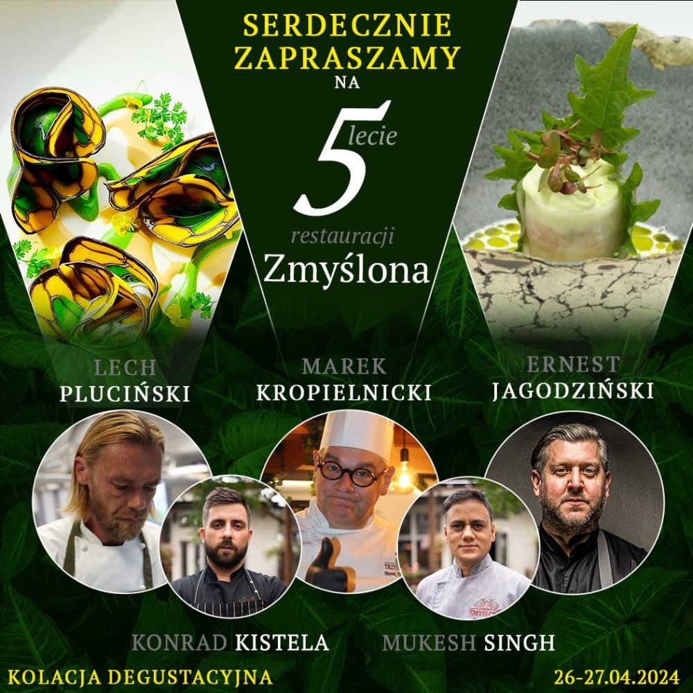 Reklama kolacji degustacyjnej na 5 lecie restauracji Zmyślona