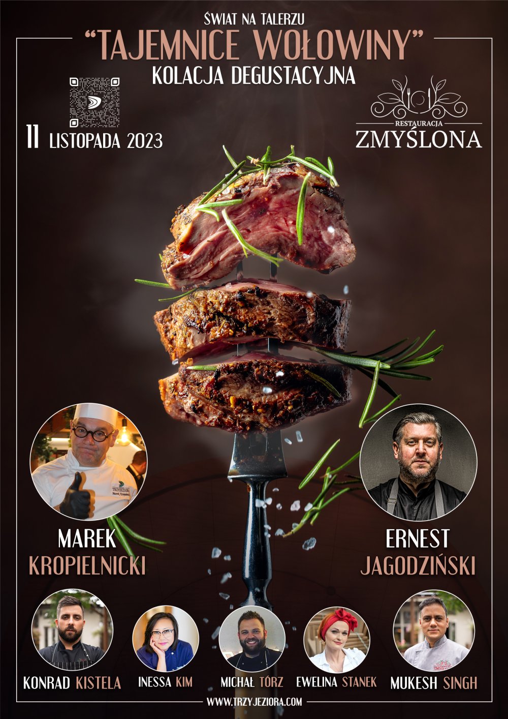 Plakat kolacji degustacyjnej Tajemnice Wołowiny w restauracji Zmyślona