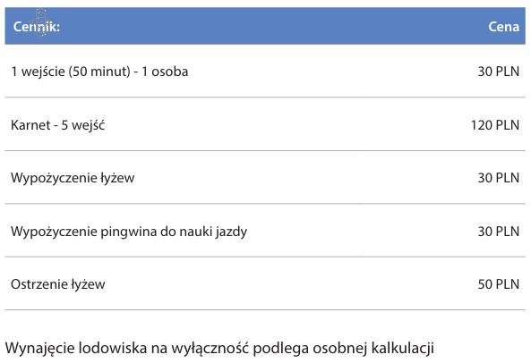 cennik lodowisko arłamów